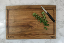 Load image into Gallery viewer, 11&quot;x17&quot; Walnut Cutting Board Monogrammed with Latitude &amp; Longitude